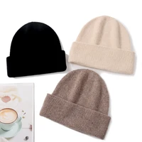100%Pure Cashmere Beanies For Women Winter Warm Soft Solid Color Knitted Hat Y2K Korea Fashion Flipped Heap Pullover Cap Girl 1