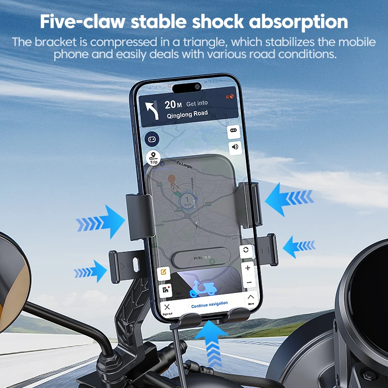 Rainproof Bicycle Motorcycle 360 Rotation Phone Holder 15W Qi Wireless Charger for 4.7-7.2inch Cellphone Rearview Mirror Bracket