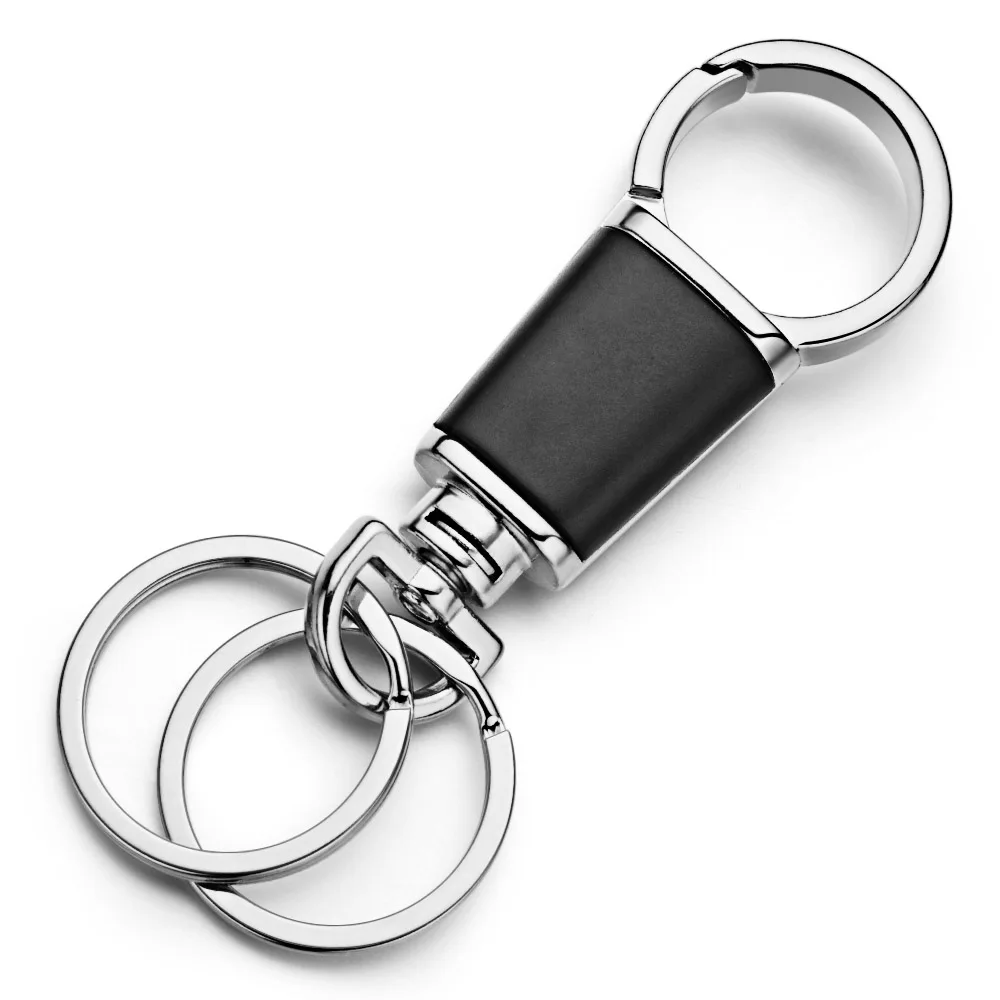 2-Pack Universal Metal Keychain With Key Rings & D-Ring - 360 Rotating Key Fob Holder For Car Keys, Black+Silver - View #3
