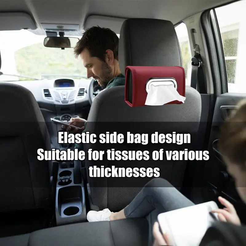 Car Tissue Holder Armrest Car Tissue Box Holder with Adjustable Elastic Band PU Leather Napkin Holder Center Console Tissue