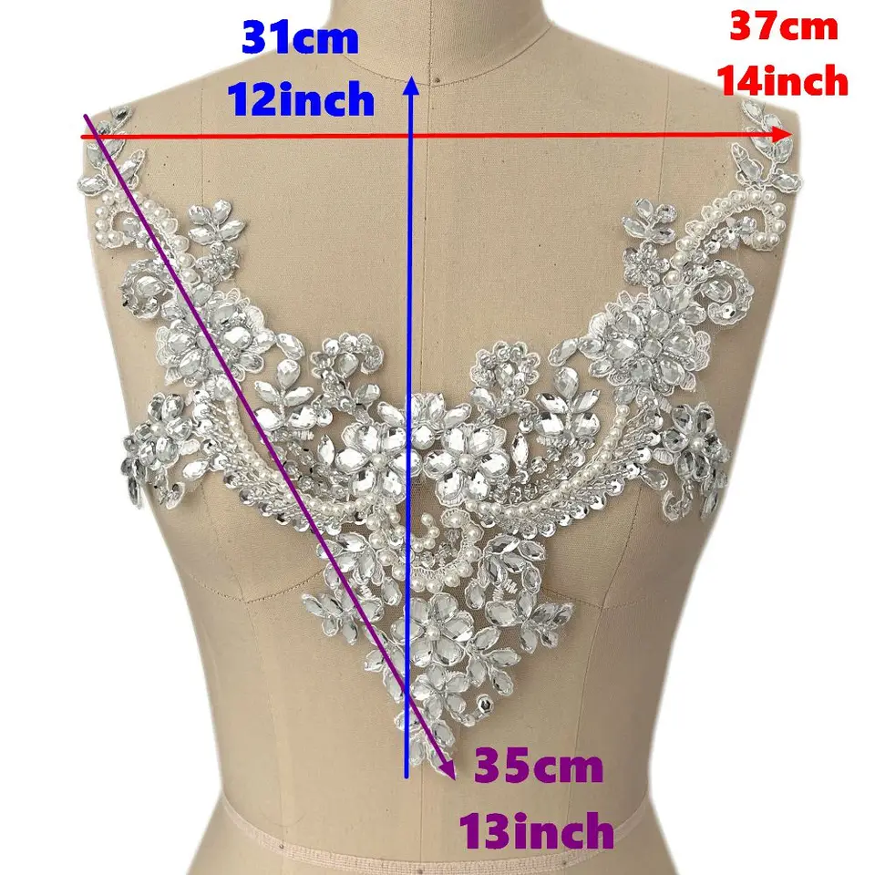 Handmade Silver Sequin & Rhinestone Trim - 28x30cm Sew-On Bridal Applique For Wedding Dresses, Collars, DIY Decoration