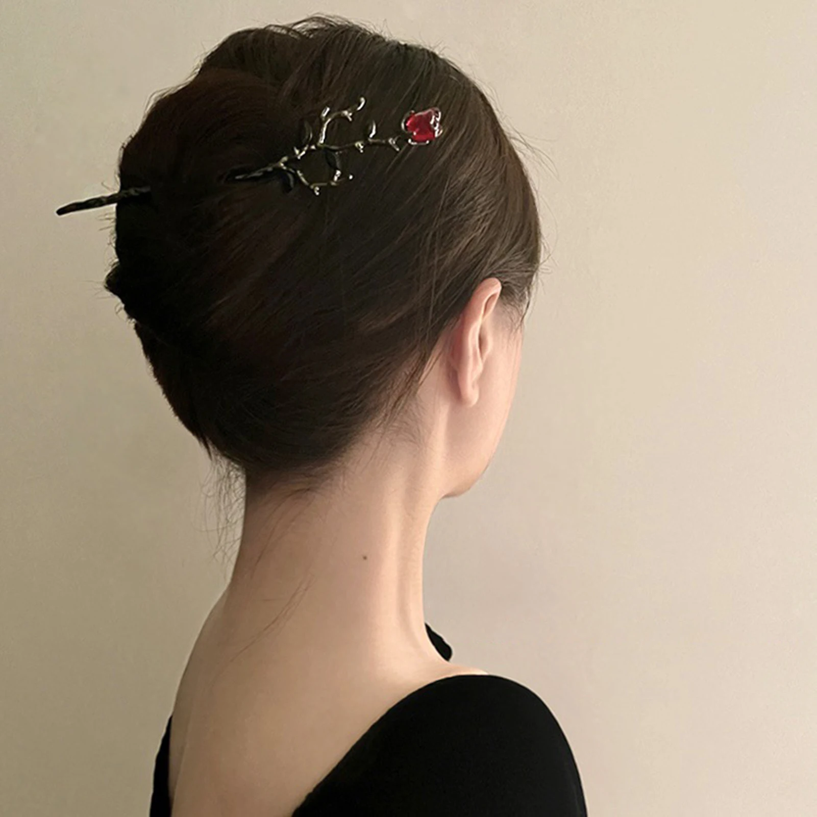 고딕 스타일 장미 꽃 비녀 중국 머리핀, 머리 장식, 고급 롱 스트레이트 비녀, 헤어 스타일링 DIY 액세서리
