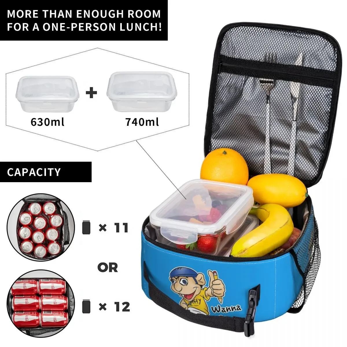 Mariequiles Sml Jeffy Cartoon Insulated Lunch Bags Thermal Bag Reusable Large Tote Lunch Box Men Women School Outdoor 3