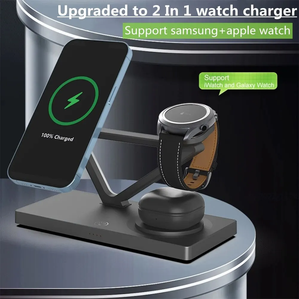 5 In 1 Magnetic Wireless Charger Stand Pad Light for iPhone 14 13 12 X Samsung Apple Galaxy Watch 15W Fast Charging Dock Station magnetic wireless charger
