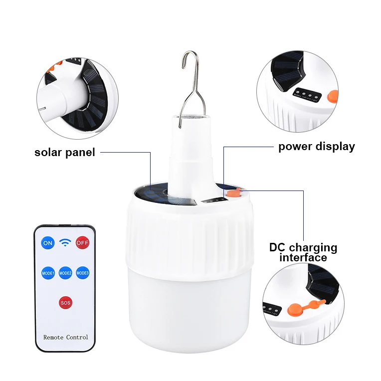 100W Solar LED Camping Light Solar Rechargeable Portable Lanterns Camping Lamp Camping Lantern with Remote Control Emergency Lights Tent Hiking Lights