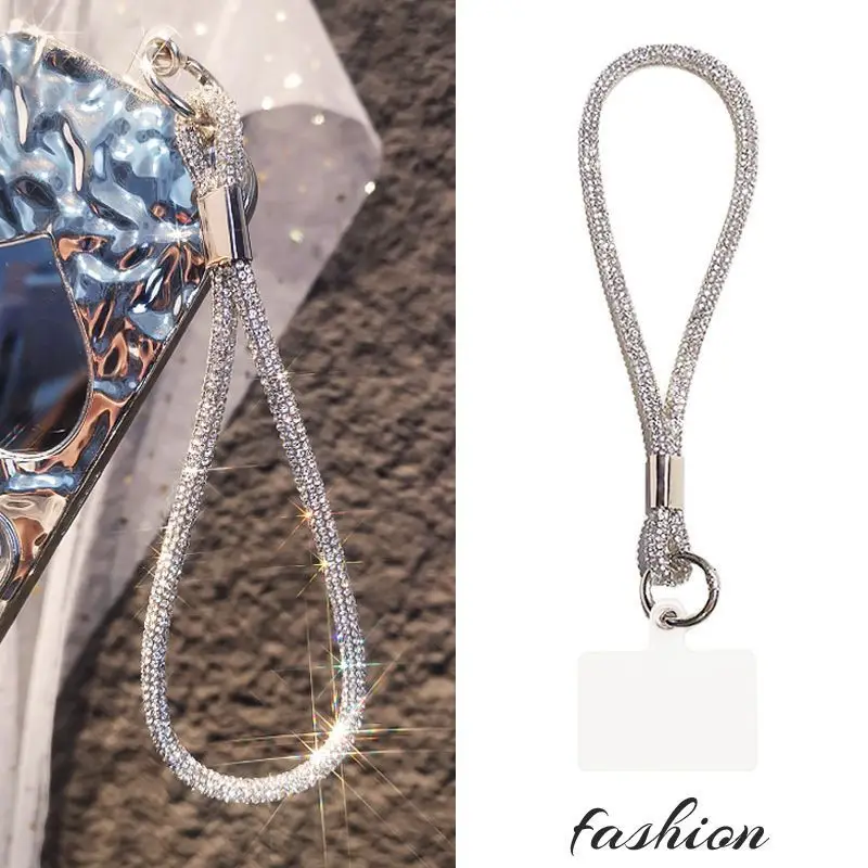 라인스톤 폰 끈 | 블링 크리스탈 휴대폰 손목 스트랩 | 레인보우 & 실버 스파클 키체인 | 분실 방지 핸드 스트랩