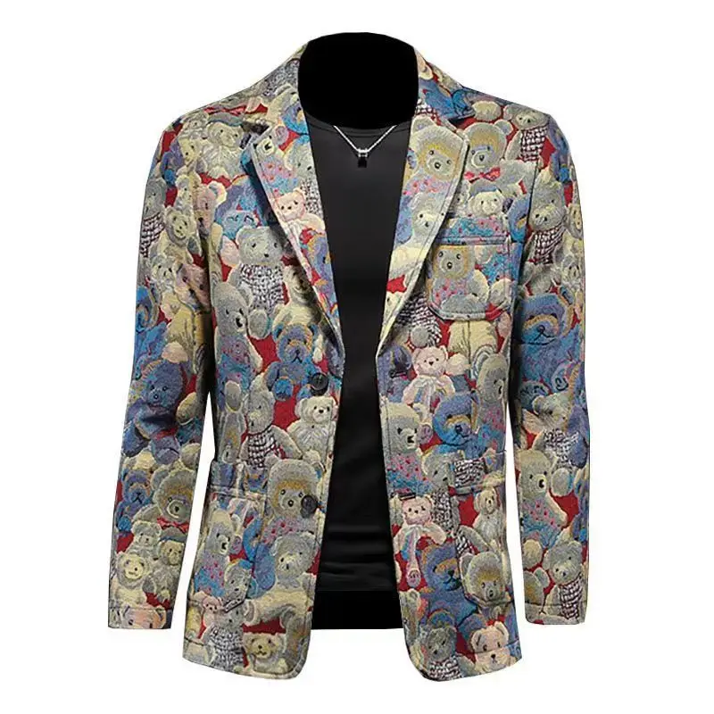 Boutique Design Men's Fashion Bear Blazer For Men Trendy Business Casual British Style Loose-fit Lapel Jacket