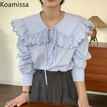 

Koamissa Sweet Women Ruffles Blouse Long Sleeves Peter Pan Collar Chic Korean Shirt Spring Autumn 2022 Fashion Blusas Loose Tops