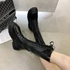 Women Motorcycle Boots Wedges Flat Shoes Woman High Heel Platform PU Leather Boots Lace Up Women Shoes Black Boots Girls2021