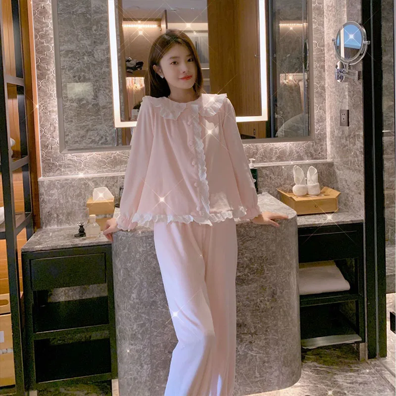 Pajamas for sweet autumn and winter girls, warm home clothing, thickened island velvet mesh red pajamas