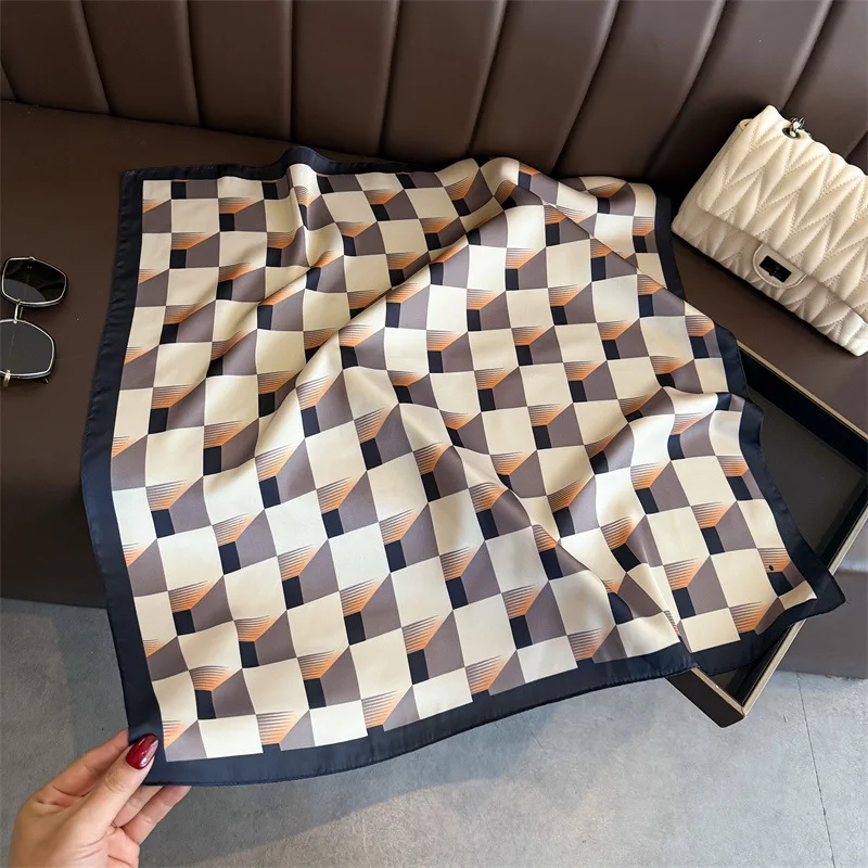 2026 neue Geometrie Muster Platz Silk Schal Frauen Weiche Hijab Alle Jahreszeiten Schmücken Krawatte Kopftuch Foulard Bandana Halstuch – Detail 14
