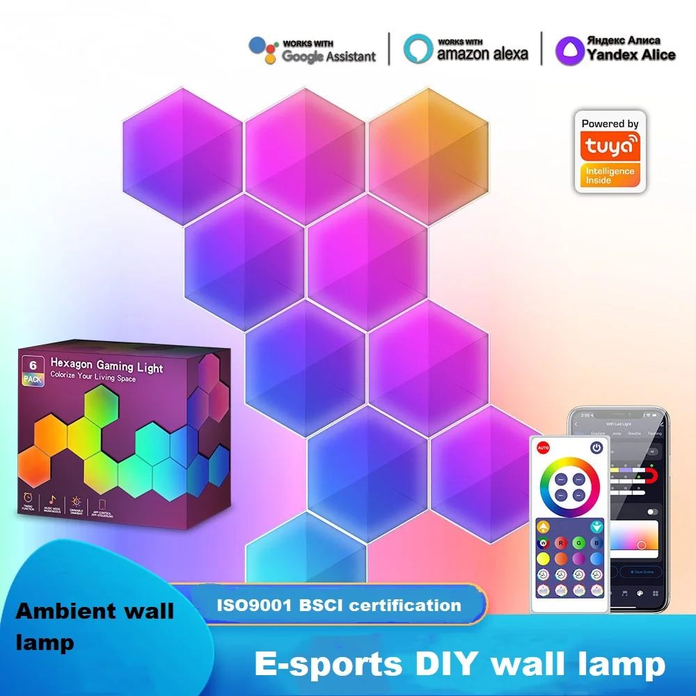 Lumière d'ambiance LED intelligente pour décoration murale de jeu, Quactus, Graffiti, WiFi, Bluetooth, Panneau, Télécommande, DIY, Créatif