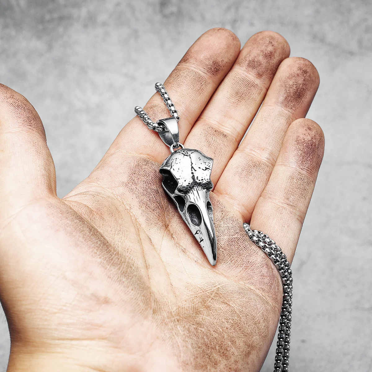 Ciondoli Con Teschio Di Corvo Collana Da Uomo In Acciaio Inossidabile Guerra Danneggiata Catena Di Scheletro Gotico Rock Punk Party Per Amico Regalo Di Gioielli Maschili - Foto 8