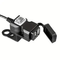 Motorcycle Dual USB Charger Adapter with Rearview Mirror Mount - Waterproof Power Supply Socket (1pc)