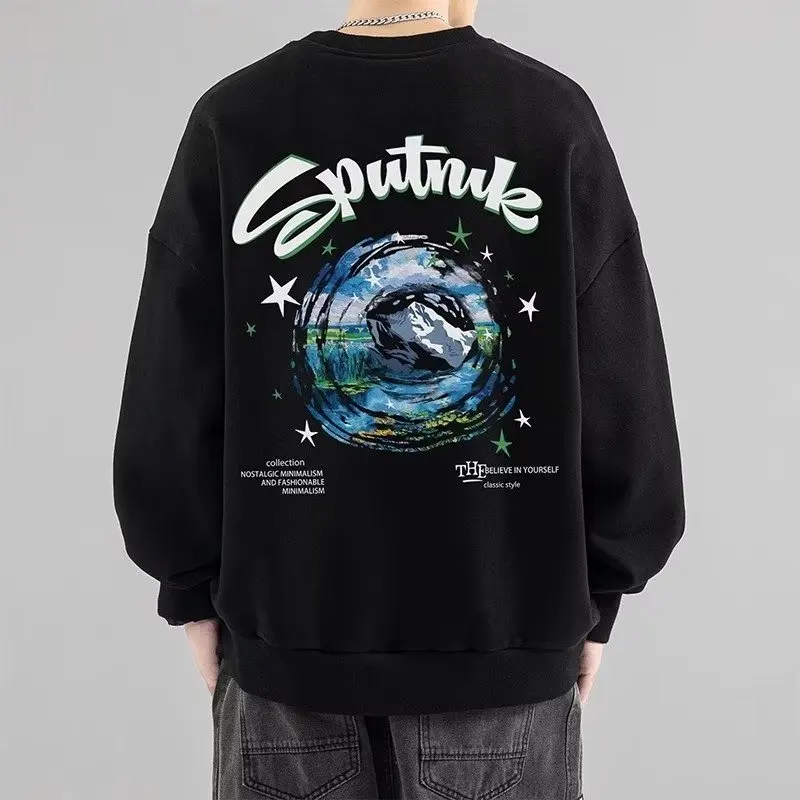 

High Quality Men's Streetwear Japanese Printed Long Sleeved T-shirt Daily Casual Round Neck White Top Fashion Men's Clothing New
