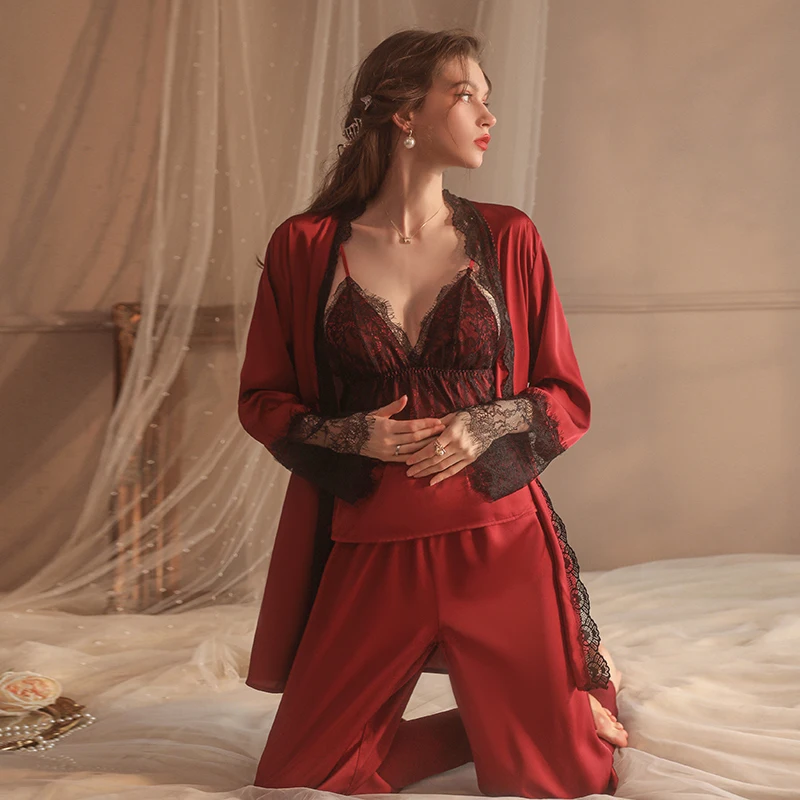 Deep V Pure Lust Backless Satin Silk Pajamas