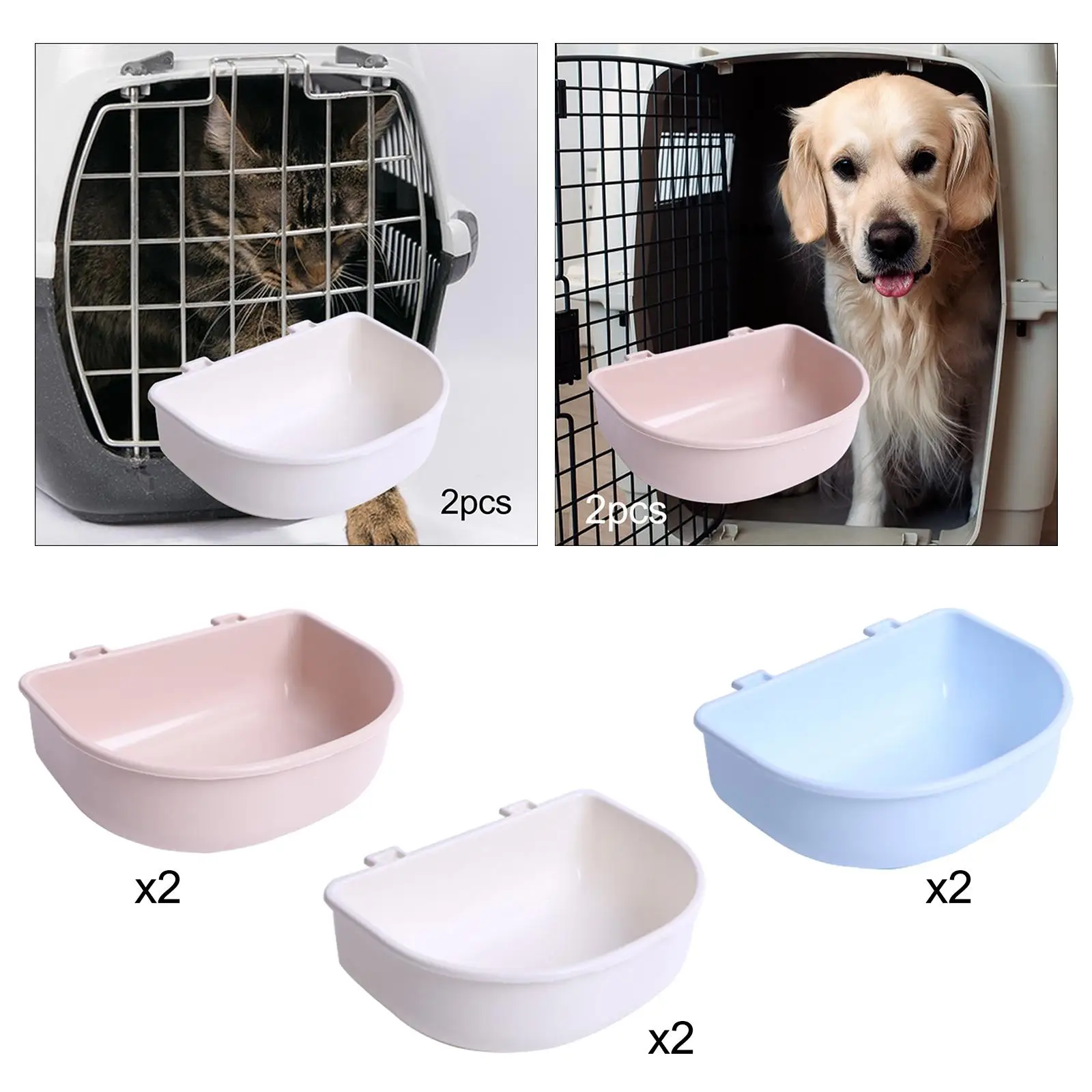 2Pcs Pet Crate Hanging Bowls Multipurpose Easy to Mount Durable Slow Feeding for Cat Guinea Pigs Small Dogs Rabbit Kitten