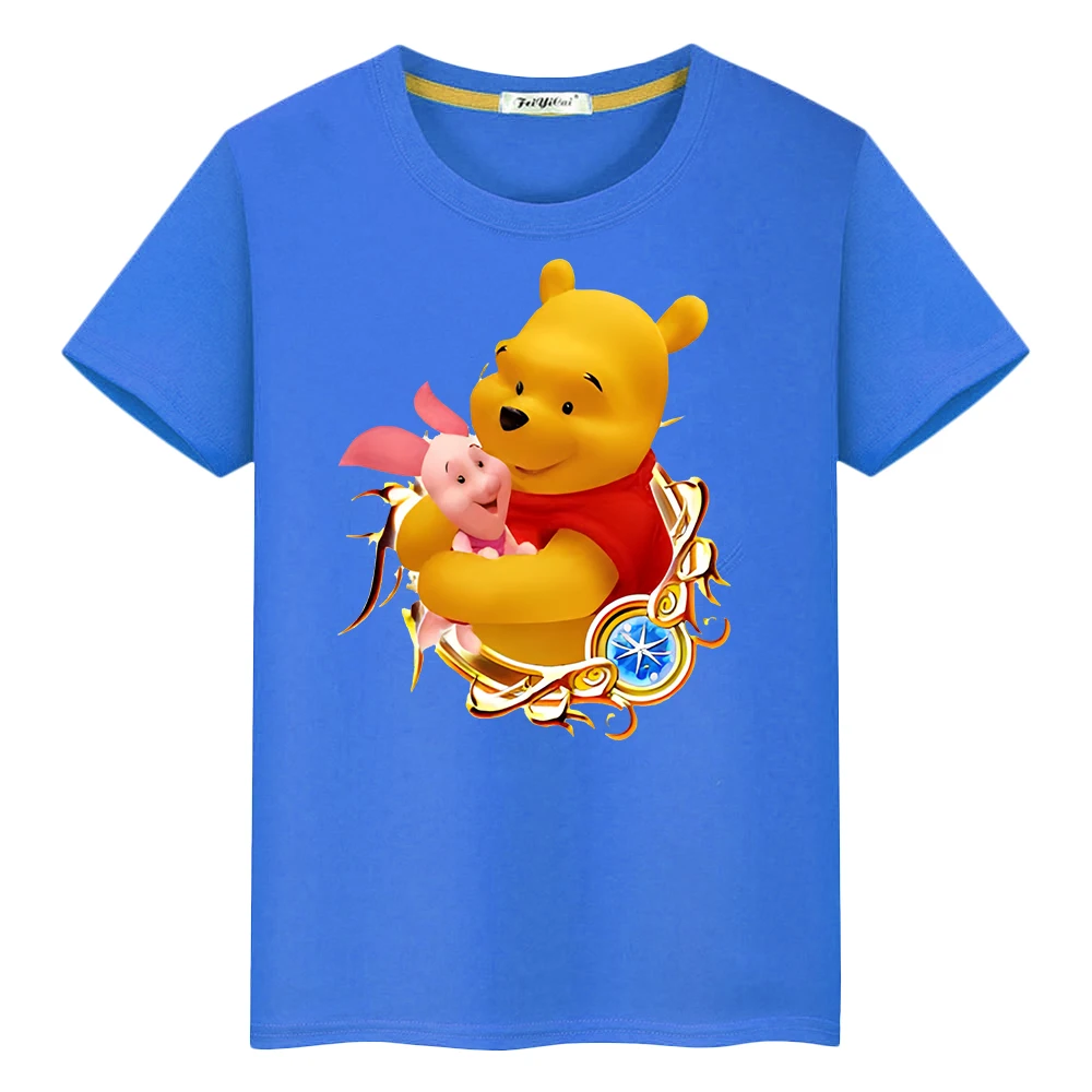 

Pooh Bear Print 100%Cotton t shirt for kids boys 10years pride tshirt y2k one piece Kawaii Tops Disney anime Short girls clothes