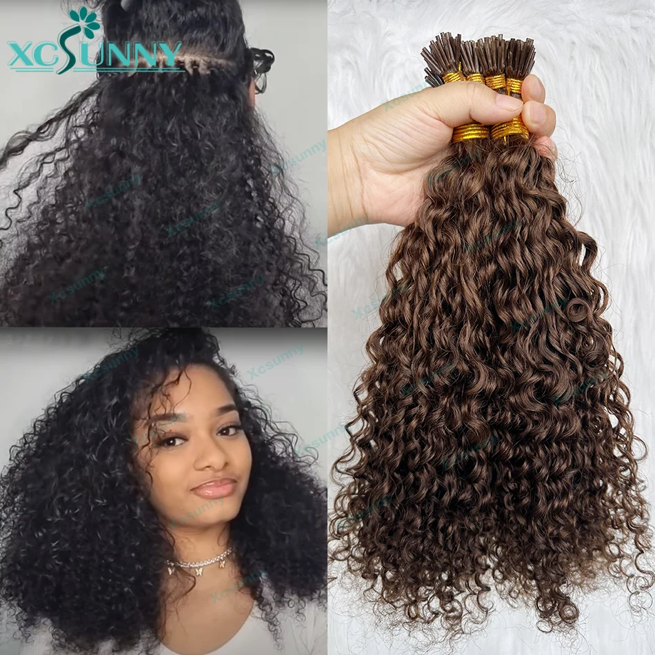 KinkyCurlyItipsExtensionsDoubleDrawnBurmeseITipMicrolinkHair