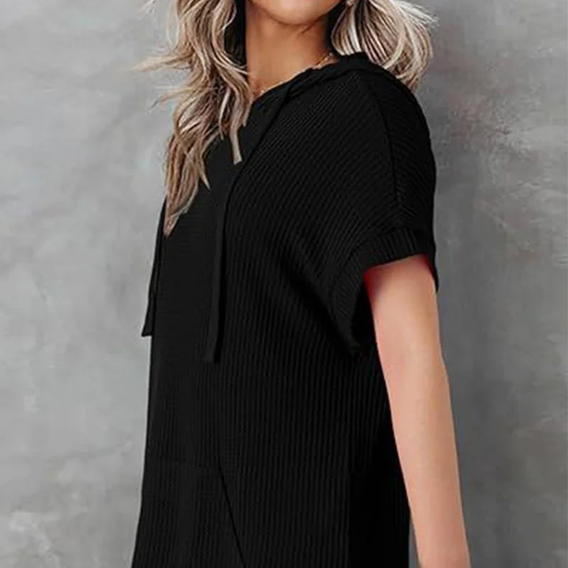 2024 New Summer Oversized Elegant Fashion Women\'s Casual Split Pullover Solid Pockets Lengthen O Neck Short Sleeve Y2K Chic Tops