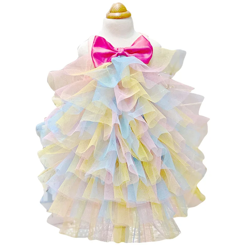 Dog skirt Summer thin Teddy bear small pet clothes colorful gradient Pompadour princess skirt