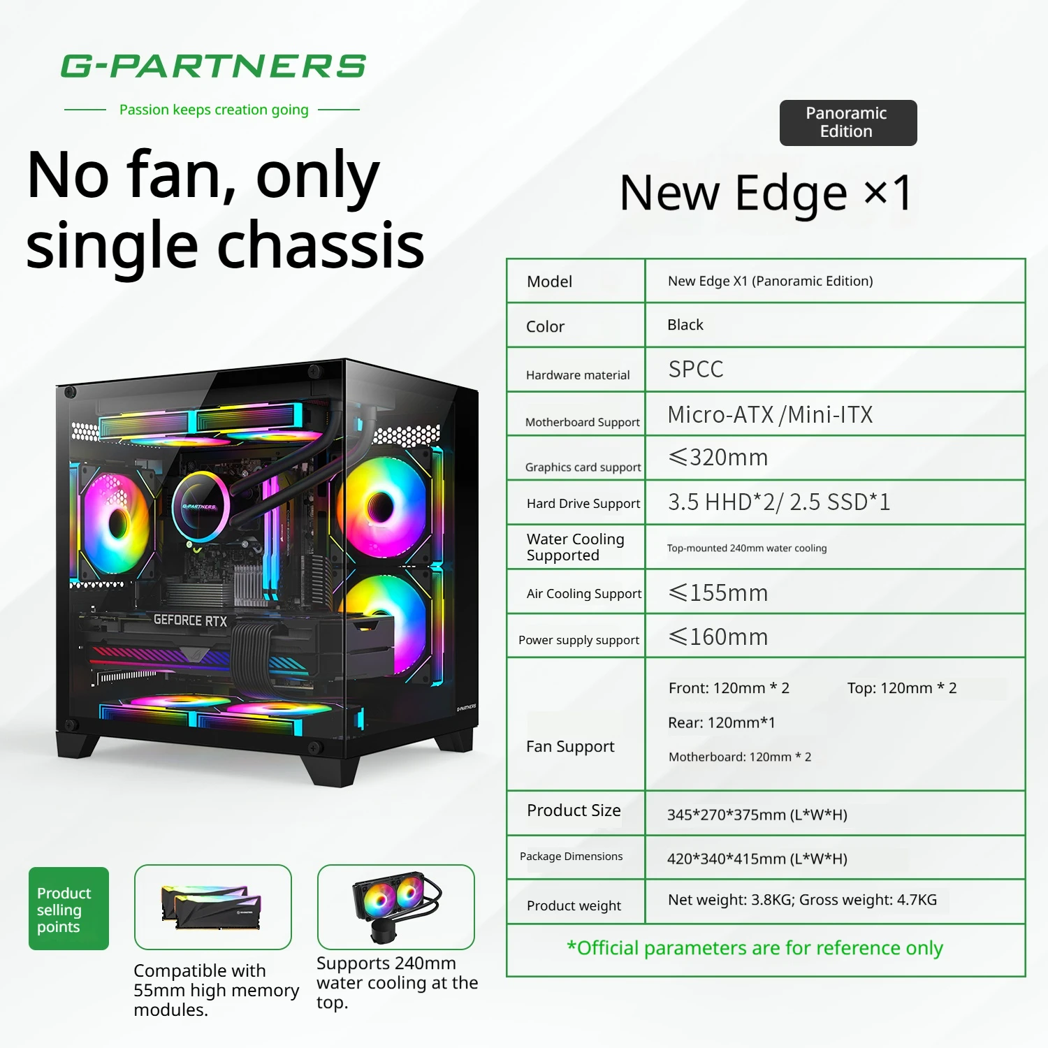 G-PARTNERS Xinrui X1 MATX Mini-ITX PCケース カラムレスパノラマシービュールーム 240水冷ミニパノラマコンピューターケース