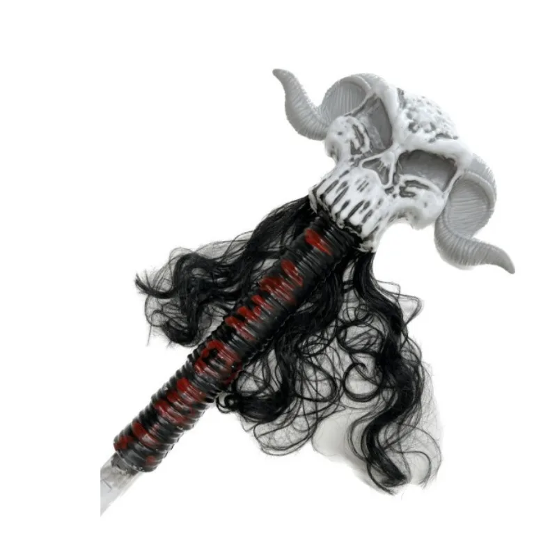

Easy To Disassemble Mace Stage Props Cosplay Skull Long Hair Horn Mace Performance Props
