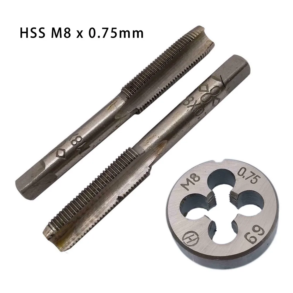 탭 앤 다이 세트 HSS M8x0.75mm 테이퍼 및 플러그탭 & M8 X 0.75mm 다이 미터법 나사 오른손잡이용 HSS 나사탭 드릴 비트 세트 수공구