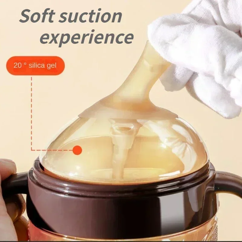 Silicone Nano Baby Bottle Feeding Bottles with Handle for Baby Weaning Anti-Choking Nipple Bottle for 0-9 Month 150ML/250ML