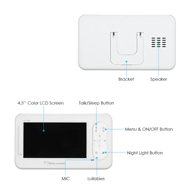 4.3Inch Screen Temperature Monitoring Feeding Alarm Intercom Baby Monitor Night Vision BabySitter Camera 4
