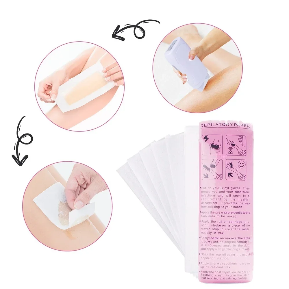 Honey Epilatory Waxing Kit Depilatory Roll on Wax Heater Machine with Refillable Wax Cream&100PCS Waxing Papers For Hair Removal 5