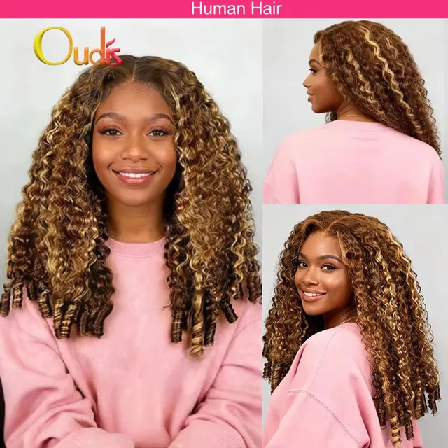 Perruque en cheveux humains bouclés birmans colorés avec mèches, perruque frontale en dentelle HD 13x6, sangle invisible, perruque complète en dentelle 360 sans colle 1