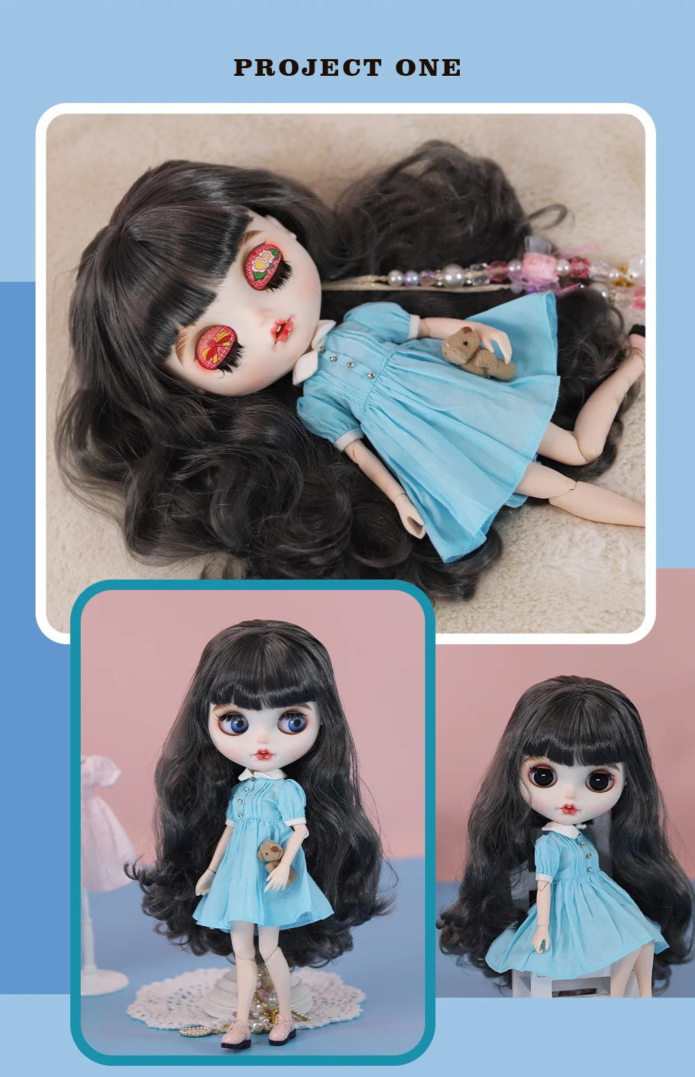Neo Blythe Doll Blue Dress & Net Dress with Denim Jacket Combo 3