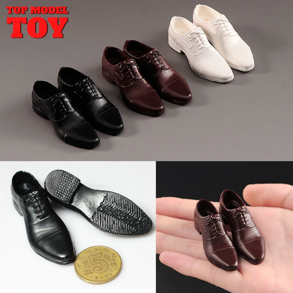 男性用プラスチック靴,スケール1:6,レース付きレザーシューズ,ブラック