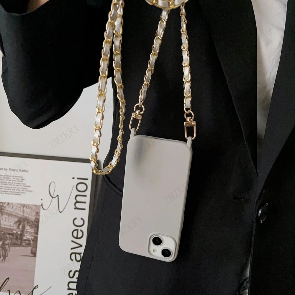 Elegant Liquid Silicone Crossbody Lanyard Case with Leather Chain Cord