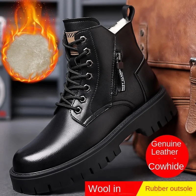 

Autumn winter classic snow boots men's thick soles non-slip work boots men's outdoor casual shoes big head leather shoes