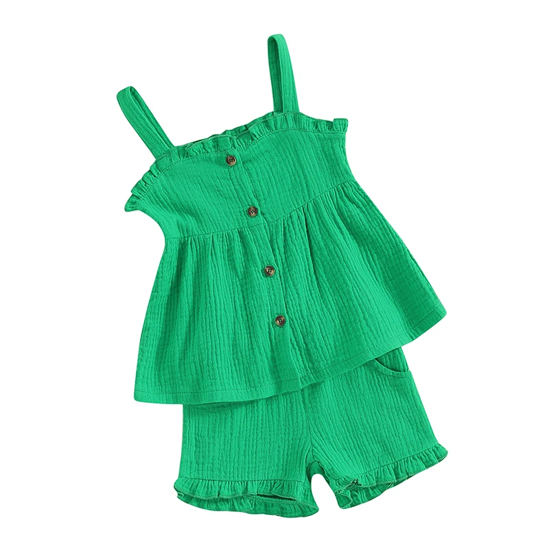 

Baby Girls Shorts Set, Spaghetti Straps Button-down Camisole with Elastic Waist Shorts Summer Outfit