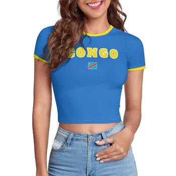 Hot Ladies Congo Flag Crop Caribbean T-Shirt Cote D'ivoire Algeria Mali Morocco Senegal Letters Print Cropped Y2K Tee Shirt Tops 1