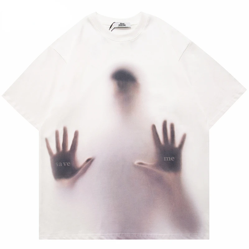 

2023 Men T-Shirt Hip Hop Streetwear SOS Graphic T Shirt Summer Short Sleeve Tshirt Harajuku Tops Tees Cotton White
