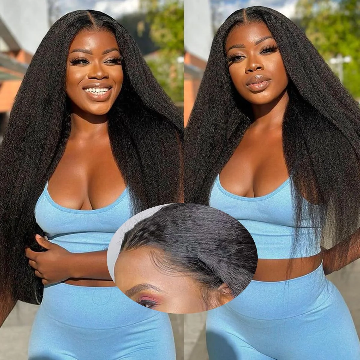Kinky Straight Human Hair Wig 13X4 Pre Plucked With Baby Yaki