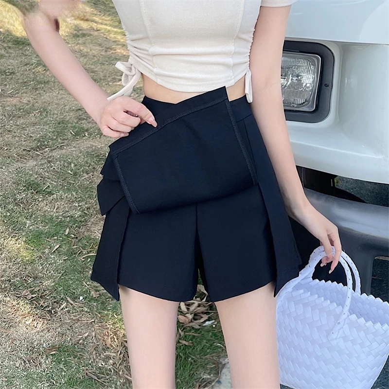 Shorts Women Teens Bow Black Kawaii Lsieure High Waist Design Mujer College Korean Style Trendy Irregular Летние Elegant Lovely