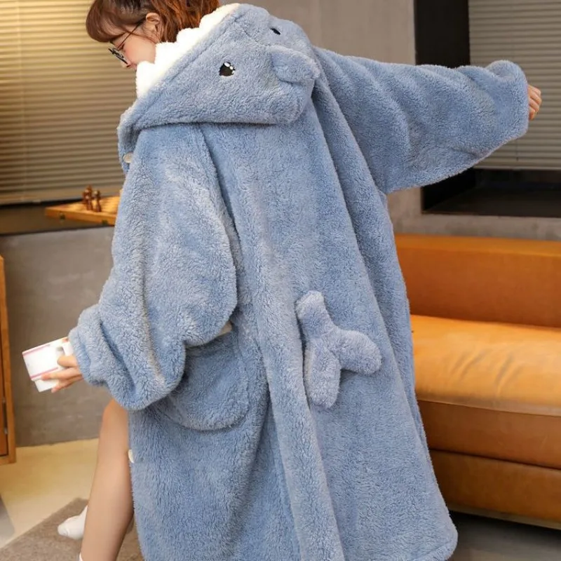 Shark Robe for Women Sleepwear Nightdress Winter Night Wears Warm Fleece Pajama One Piece Nightgown Button Long Sleeve Homewear women sleepwear sleepwear pajamas