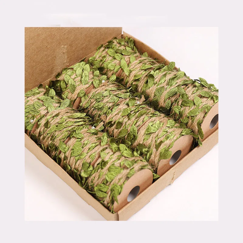 5mm Artificial Leaves Natural Hessian Jute Twine Rope DIY Crafts Burlap Ribbon For Vintage Wedding Party Decoration 5Meters/Lot