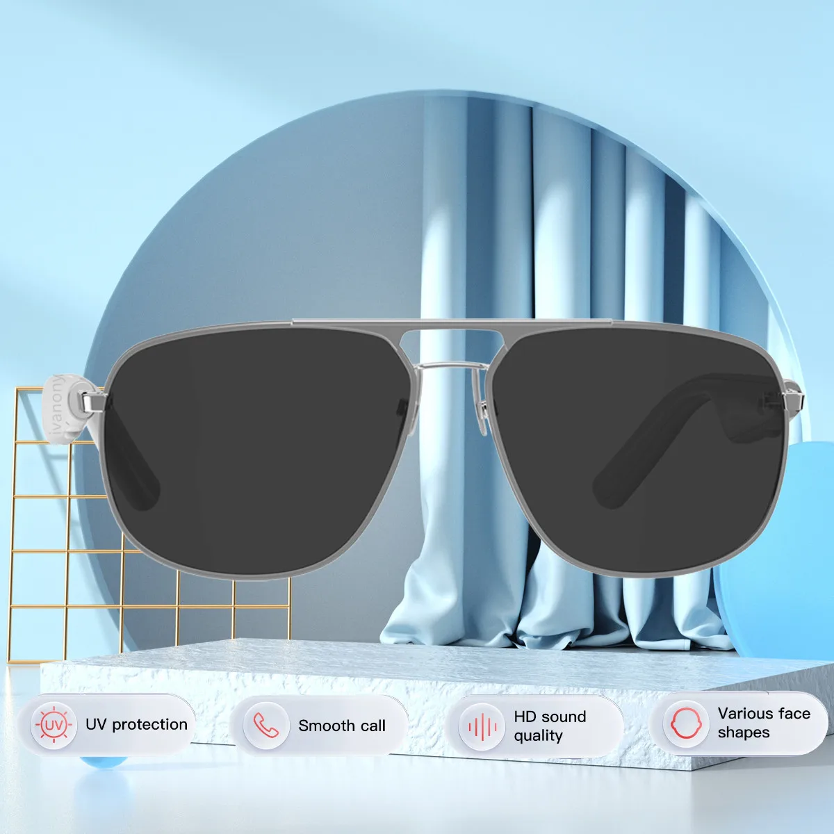 Smart Glasses AI Translator Bluetooth Sunglassess UV Protect Answer Call Remote Camera Voice Assistant Smartglasses for Man