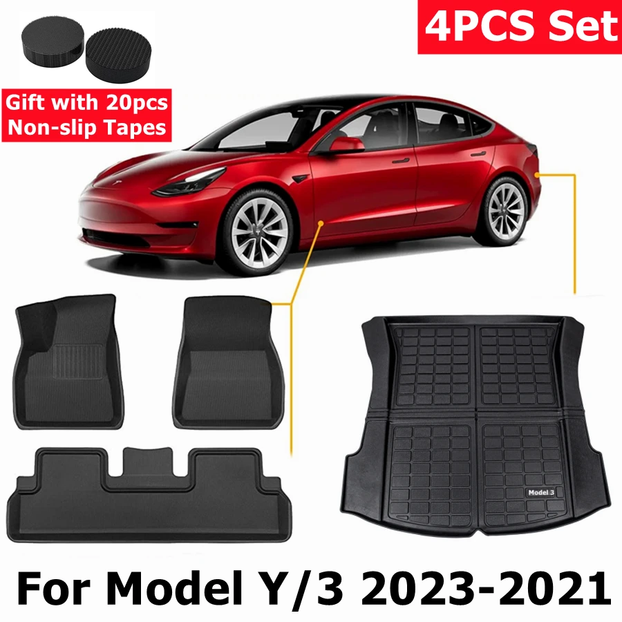 Ensemble de 4 tapis de sol avec bandes antidérapantes pour Tesla Model 3,  modèles Y 2023 – 2021, RHD, LHD, tout en TPE, doublure de cargaison arrière  - AliExpress