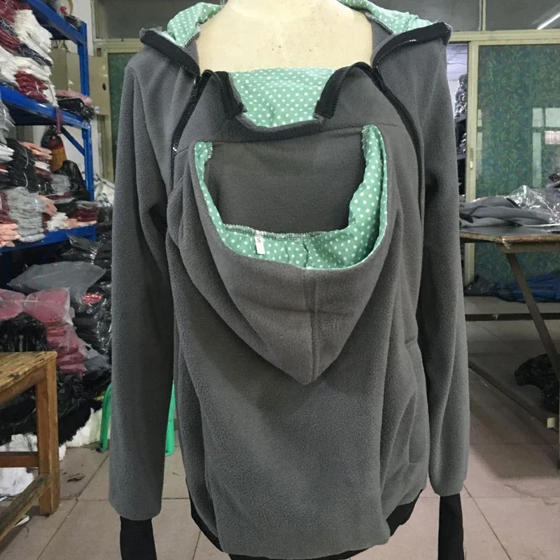 3-in-1 Kangaroo Mom's Coats Multi functional Hooded Solid Warm Jackets Postpartum Mom Outdoor Baby Strap Breastfeeding Sweater