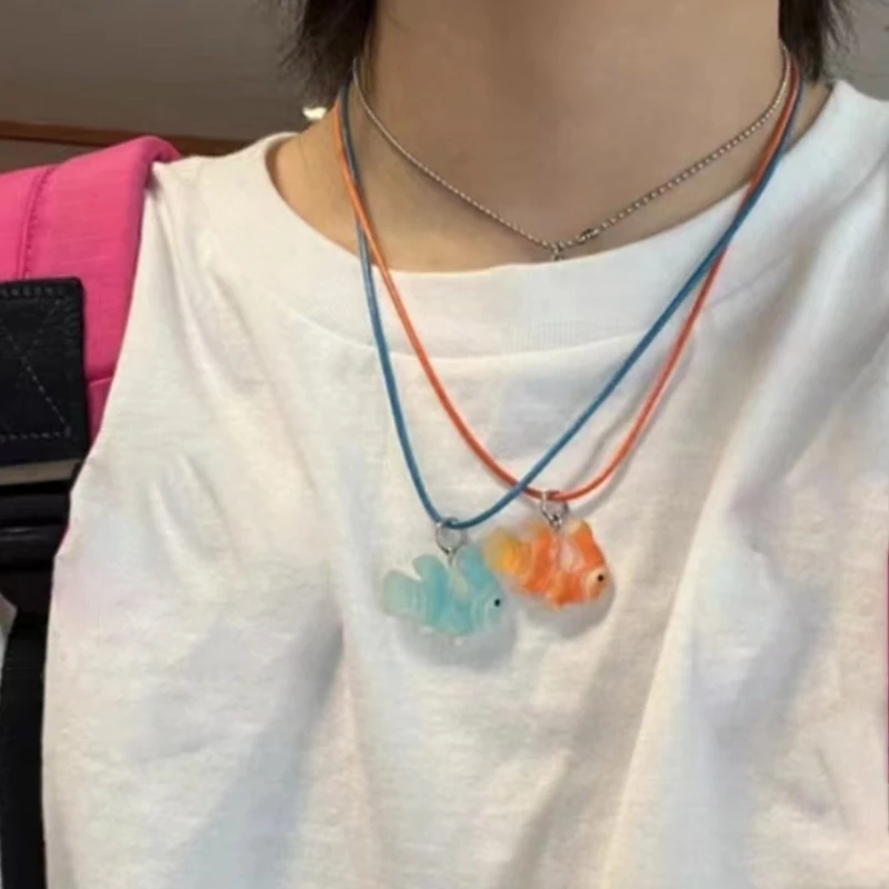 

Geometry Clownfish Pendant All-matched Clavicle Chain Wax Line Necklace for Girl Dropship