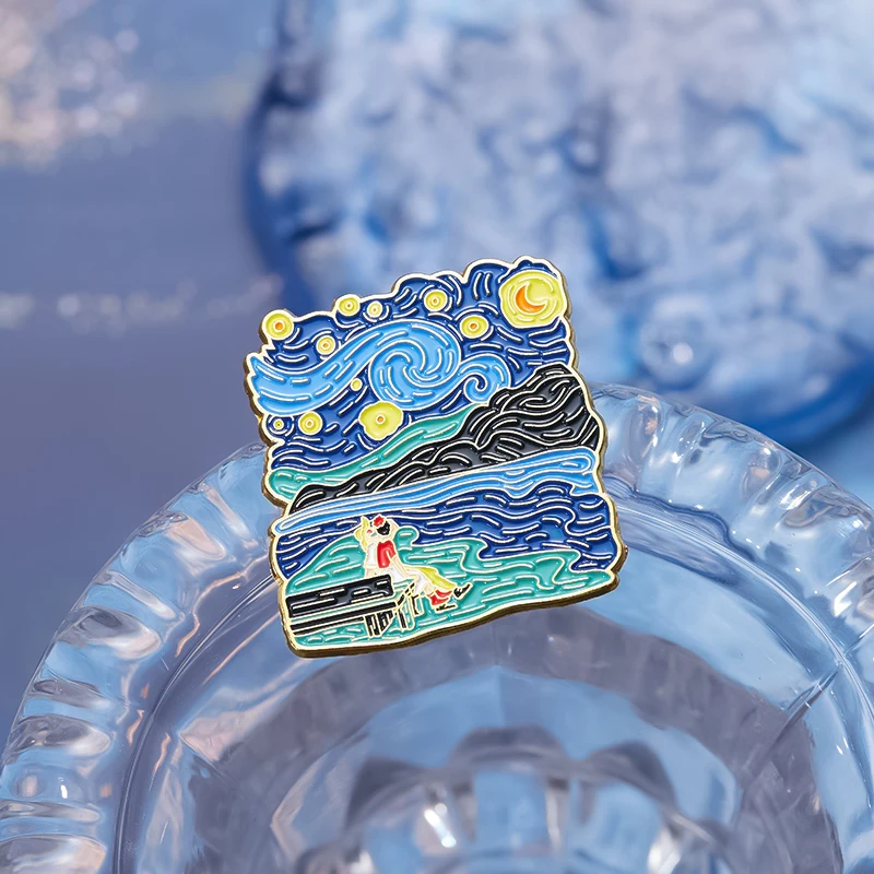Kunst Ölgemälde Design Brosche Emaille Pins Cartoon Charakter Sternenhimmel Malerei Abzeichen Pin Mode Schmuck Geschenk Zubehör – Detail 5