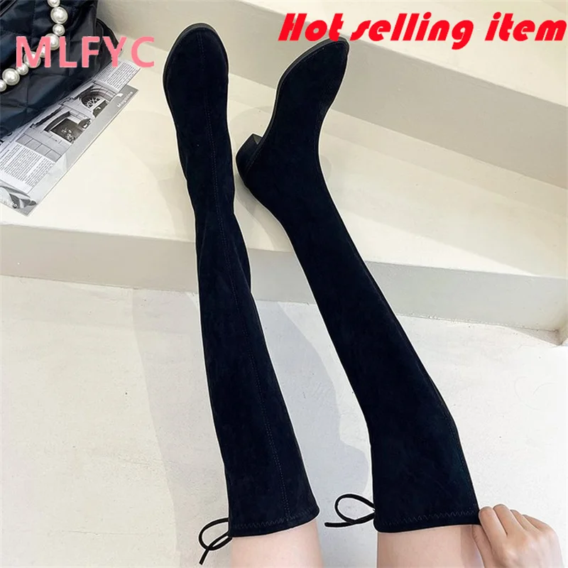 Boots, Women's Long Boots, Women's Knee Length Elastic Boots, Autumn and Winter New Plush Long Boots, Women's High Boots