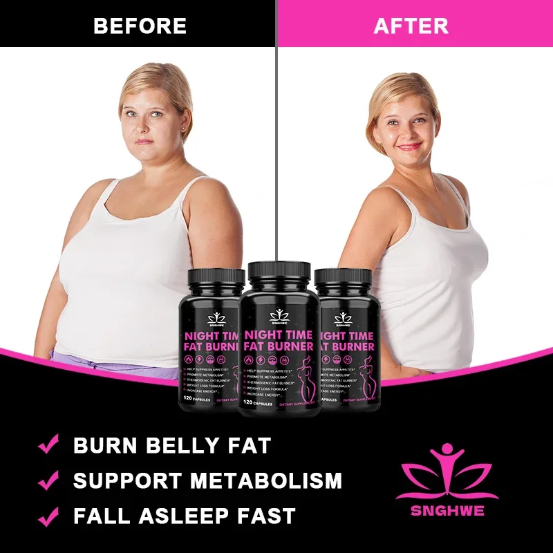 Night Fat Burner Supplements Natural Sleep Melatonin Appetite Suppression Weight Loss Support Night Fat Burning 120 Vegan Pills